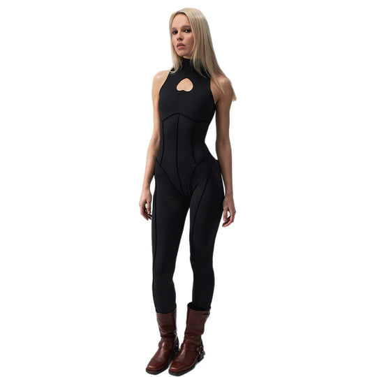 Damen Eleganter Bodycon-Jumpsuit mit herzförmigem Ausschnitt und hoher Kragen R&B
