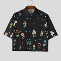 Damen nan kastig geschnittene Kurzarm-Hemdbluse mit floralem Allover-Print, Hemdkragen und kurzem Saum R&B