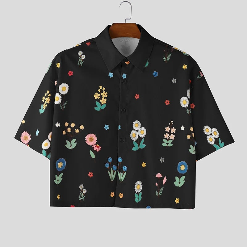 Damen nan kastig geschnittene Kurzarm-Hemdbluse mit floralem Allover-Print, Hemdkragen und kurzem Saum R&B