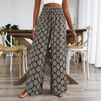 Damen Weitgeschnittene Palazzohose mit elastischem Bund und verspieltem Muster R&B