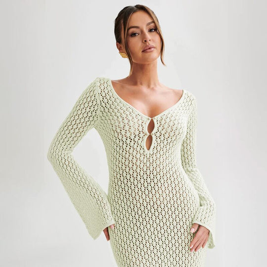 Damen elegantes Häkelkleid mit tiefem Ausschnitt R&B