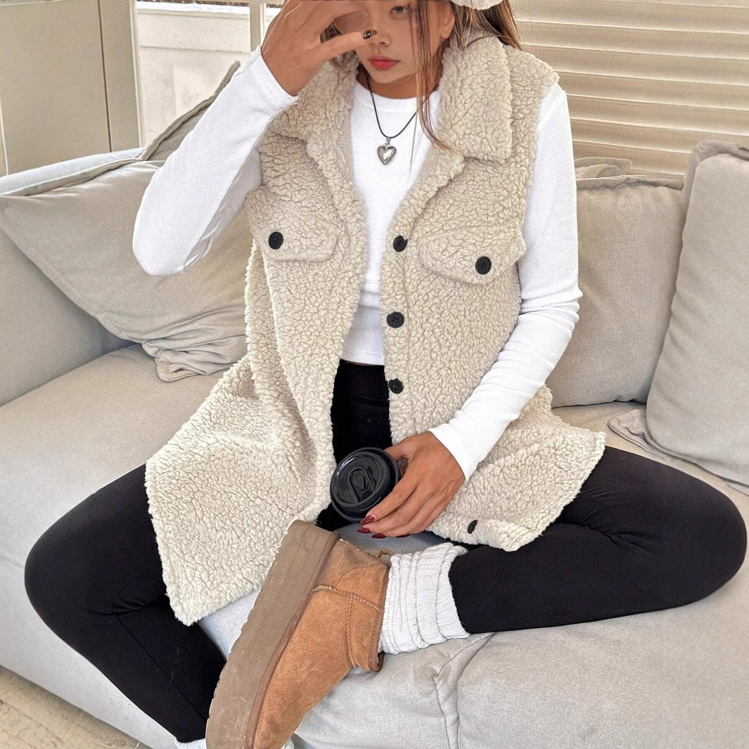 Damen Weiche Weste aus Teddystoff mit praktischen Taschen R&B