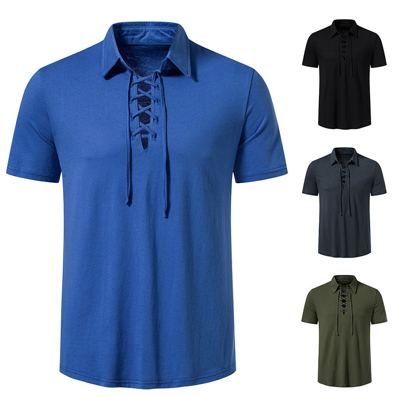 Herren Poloshirt mit modernem Schnürdesign und hochwertiger Baumwollqualität