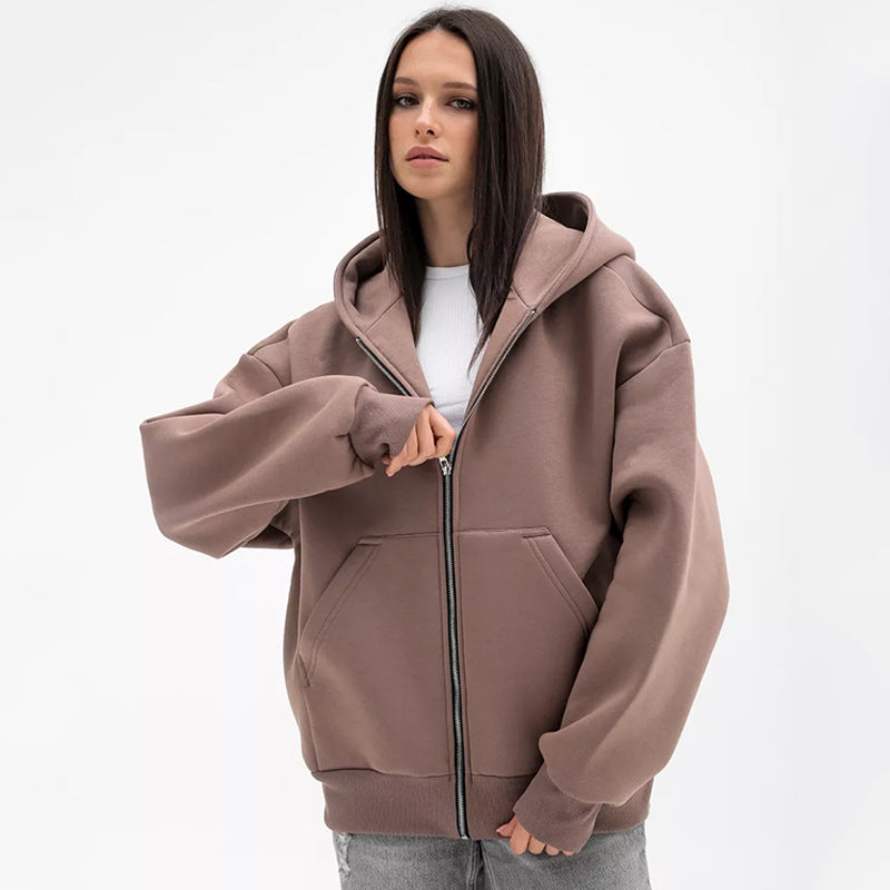 Damen lässiger Kapuzensweat mit übergroßem Schnitt und praktischem Reißverschluss R&B