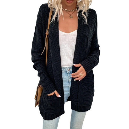 Damen Grobstrick-Cardigan mit großen Taschen und strukturiertem Design R&B