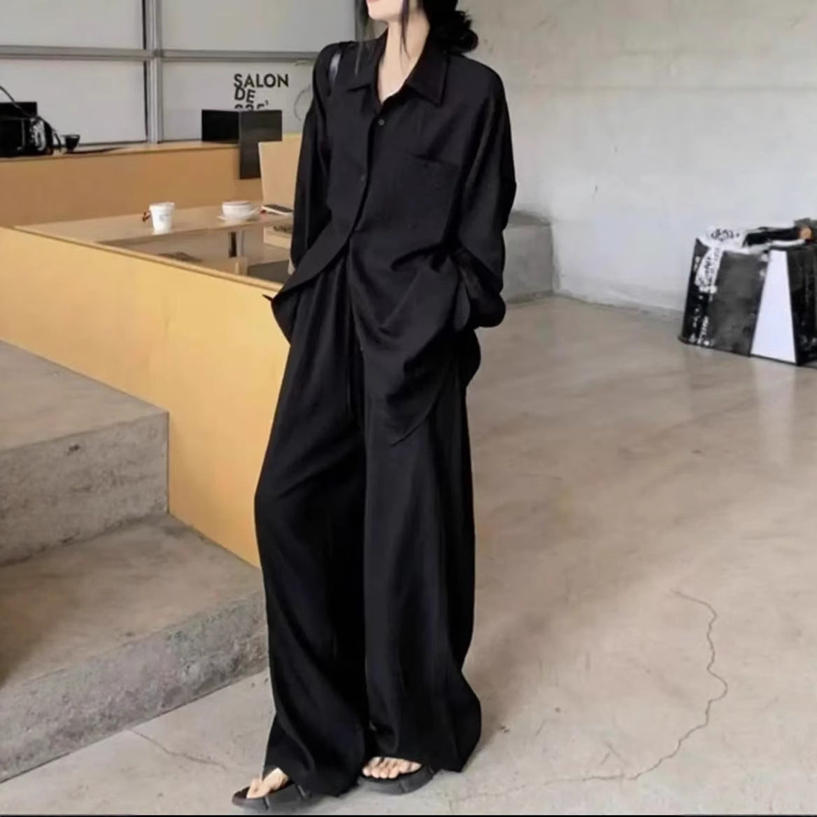Damen Oversized Hemdblusenset mit weiten Hosen R&B