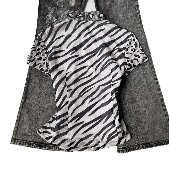 Damen Modisches T-Shirt mit tierischem Muster und dekorativem Kragen R&B