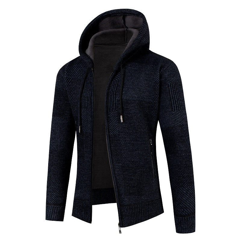Herren lässiger Strickjacke mit modernem Strukturdesign und Kapuze
