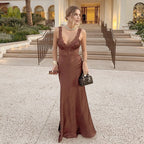 Damen Elegantes Maxikleid mit Spitze und tiefem V-Ausschnitt R&B