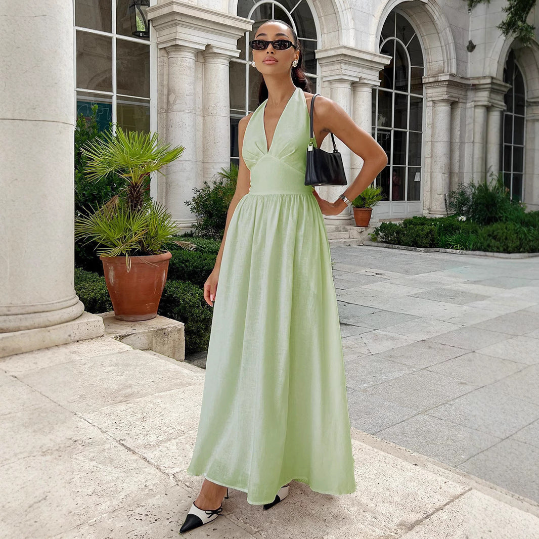 Damen Maxikleid mit tieferem V-Ausschnitt und fließendem Rock R&B