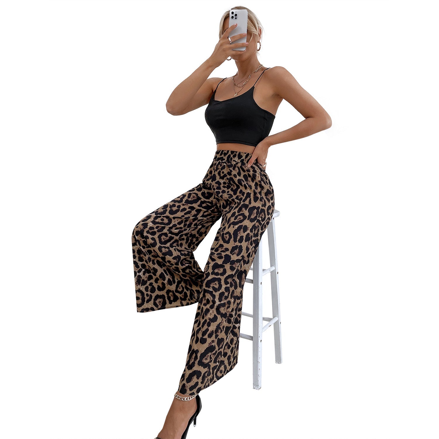 Damen Weite Leoparden-Print Hose R&B
