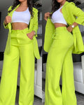 Damen Zweiteiliges Business-Anzug-Set mit weitem Bein und taillierter Jacke R&B