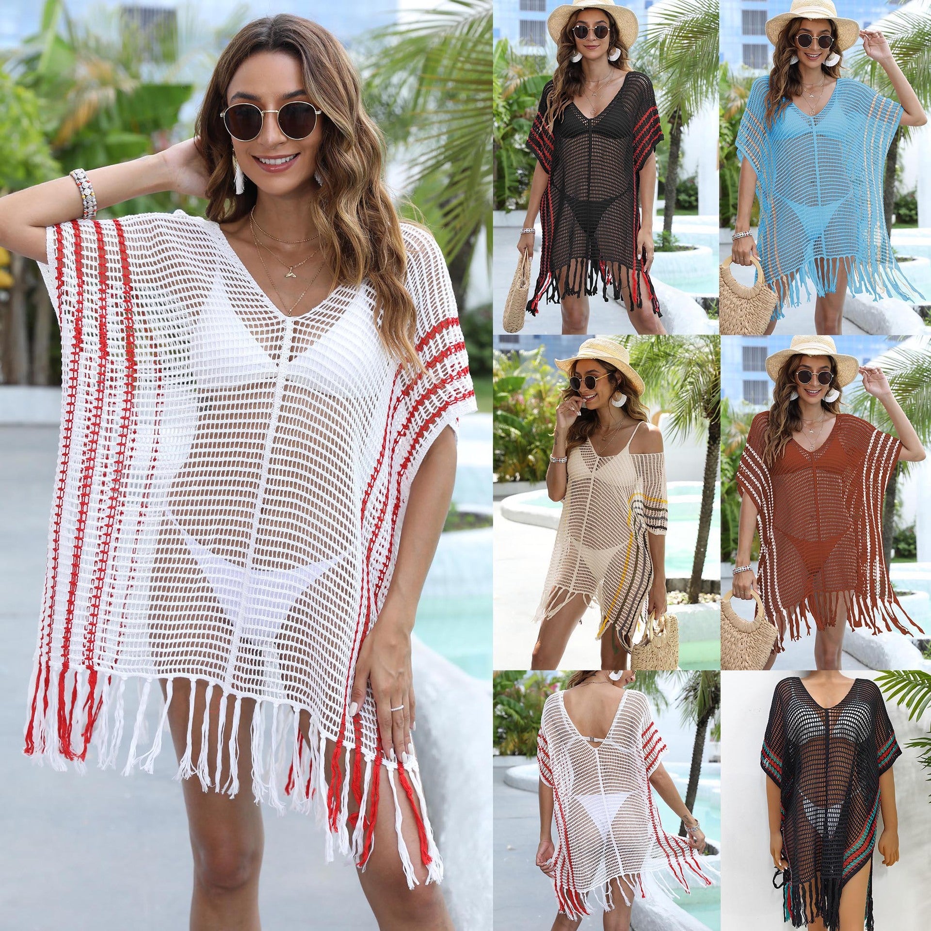 Damen luftiger Strandsarong mit fransigen Details R&B
