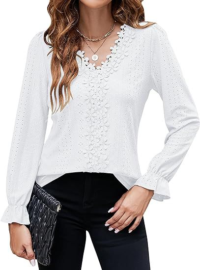 Damen elegante Bluse mit floralem Design und V-Ausschnitt R&B