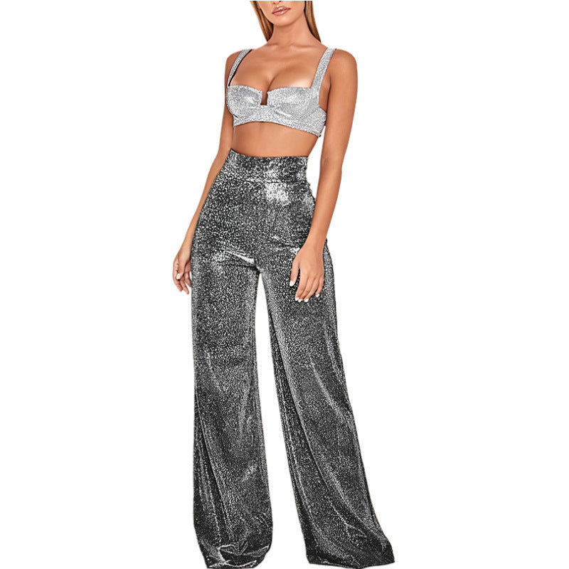 Damen Glitzerndes Zweiteiler-Set mit hohem Taillenschnitt R&B