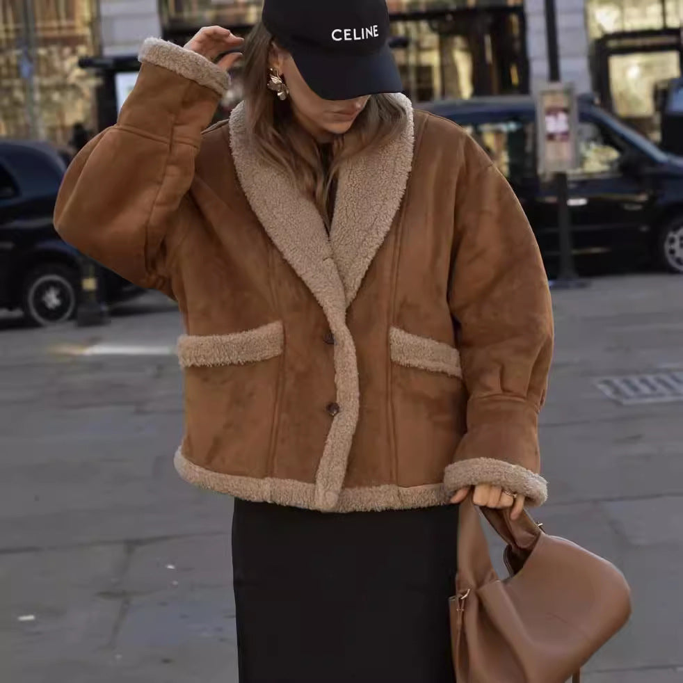 Damen Teddy-Fleecejacke mit praktischem Knopfverschluss und großen Taschen