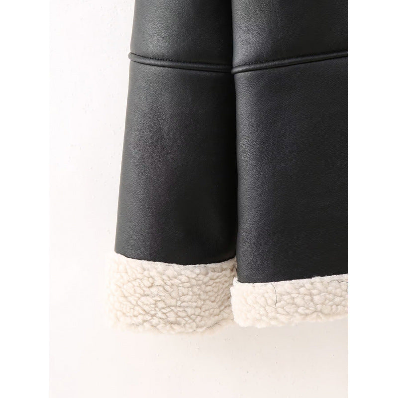 Damen Kunstlederjacke mit gemütlichem Teddyfutter und praktischen Taschen R&B
