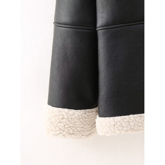 Damen Kunstlederjacke mit gemütlichem Teddyfutter und praktischen Taschen R&B