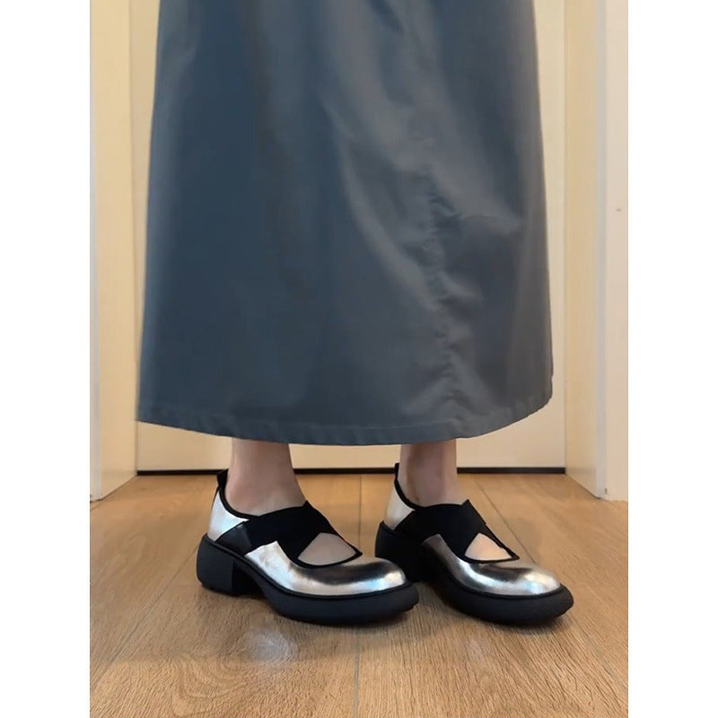 Damen Komfortable Ballerinas mit elastischem Kreuzriemen und glänzender Oberflächenstruktur