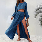 Damen Elegantes und luftiges Maxikleid mit schwingendem Saum und tiefem Schlitz R&B