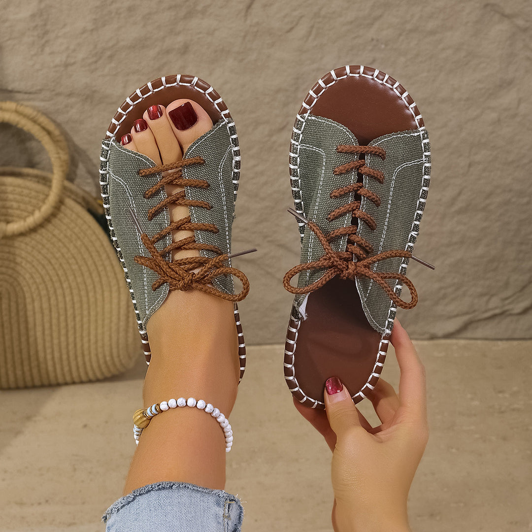 Damen lässige Schnürsandalen mit flexiblem Fußbett R&B