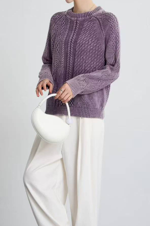 Damen Eleganter Grobstrickpullover mit kunstvollem Design R&B