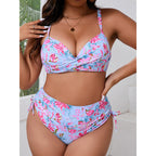 Damen Bikini-Set mit floralem Wickeloberteil und hochgeschnittenem Slip R&B