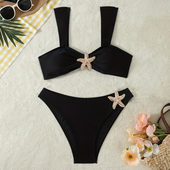 Damen Elegantes Bikini-Set mit glamourösen Sternenapplikationen R&B