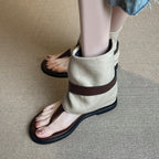 Damen modische Zehensteg-Sandalen mit gestreiftem Übertritt R&B