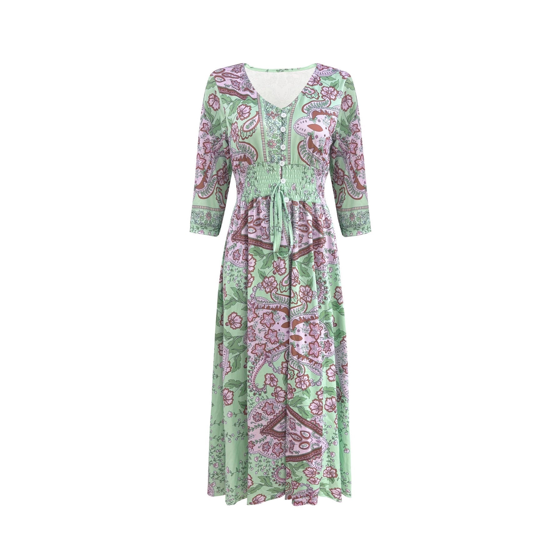 Damen Maxikleid mit floralem Paisleymuster und schmeichelndem V-Ausschnitt R&B