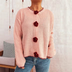 Damen Strickjacke mit floralen Knopfdetails und lässigem Schnitt R&B