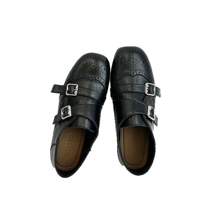 Damen modische Mokassins mit doppeltem Schnallenverschluss und stilvollem perforiertem Design R&B