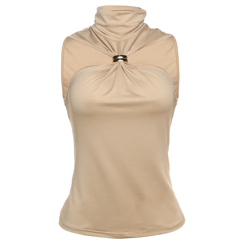 Damen elegantes Top mit hohem Kragen und schlichtem Design R&B