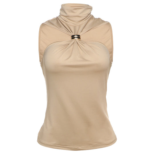 Damen elegantes Top mit hohem Kragen und schlichtem Design R&B