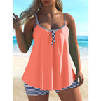 Damen Tankini-Set mit asymmetrischem Oberteil und gestreiften Shorts R&B
