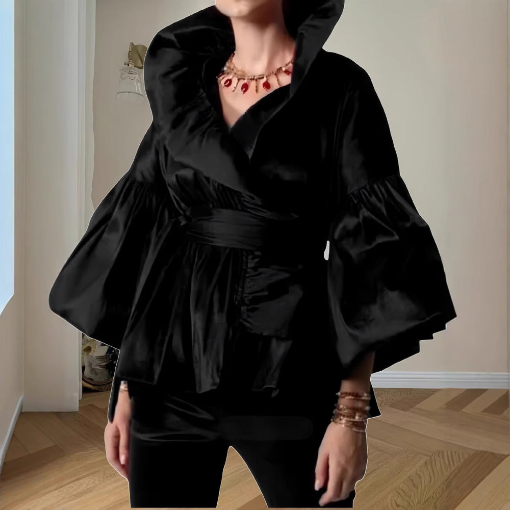 Damen Elegante Wickeljacke mit voluminösen Ärmeln und modernem Kragen R&B