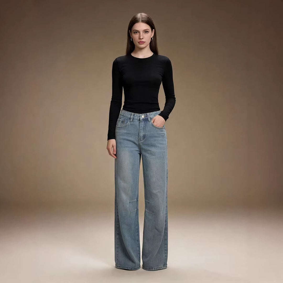 Damen Weit geschnittene Jeanshose mit markanten Nähdetails