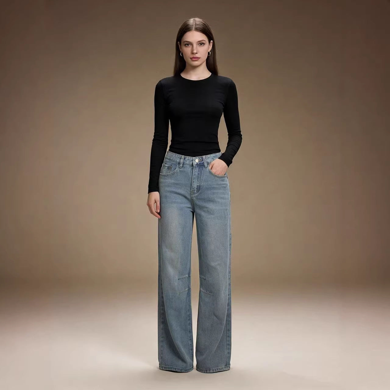 Damen Weit geschnittene Jeanshose mit markanten Nähdetails