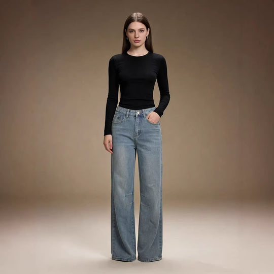 Damen Weit geschnittene Jeanshose mit markanten Nähdetails