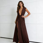 Damen Elegantes Wickelkleid mit tiefem V-Ausschnitt und seitlichem Schlitz R&B