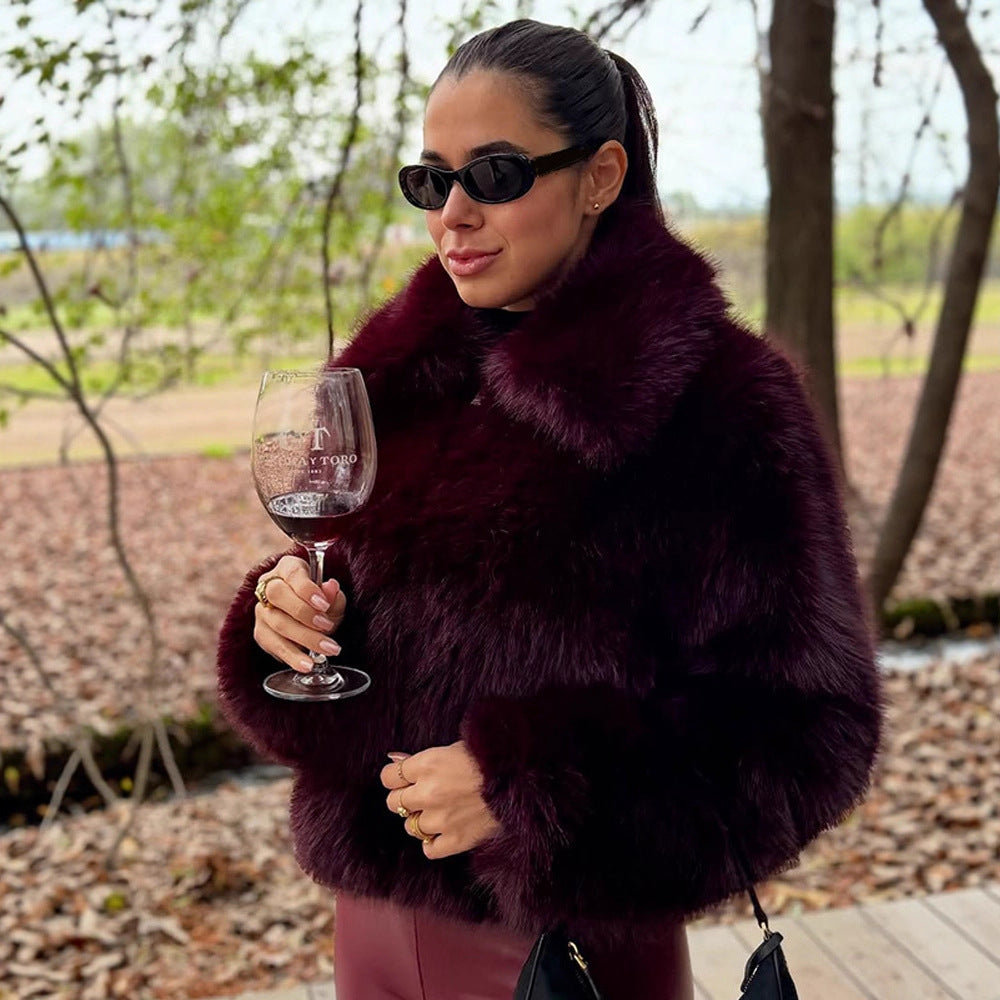 Damen Kunstpelzjacke mit voluminösen Ärmeln und elegantem Schnitt R&B