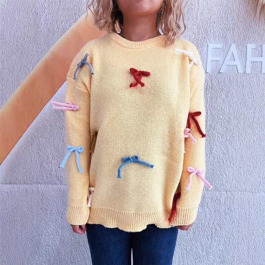 Damen kreativer Pullover mit bunten Schleifenakzenten R&B