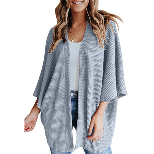 Damen lässiger Strickjacke im Waffelmuster R&B