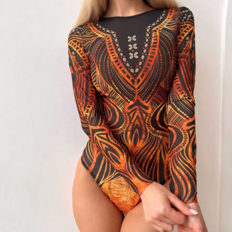 Damen Hochgeschnittene Palazzo-Hosen mit buntem Muster R&B