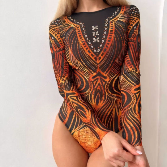 Damen Hochgeschnittene Palazzo-Hosen mit buntem Muster R&B