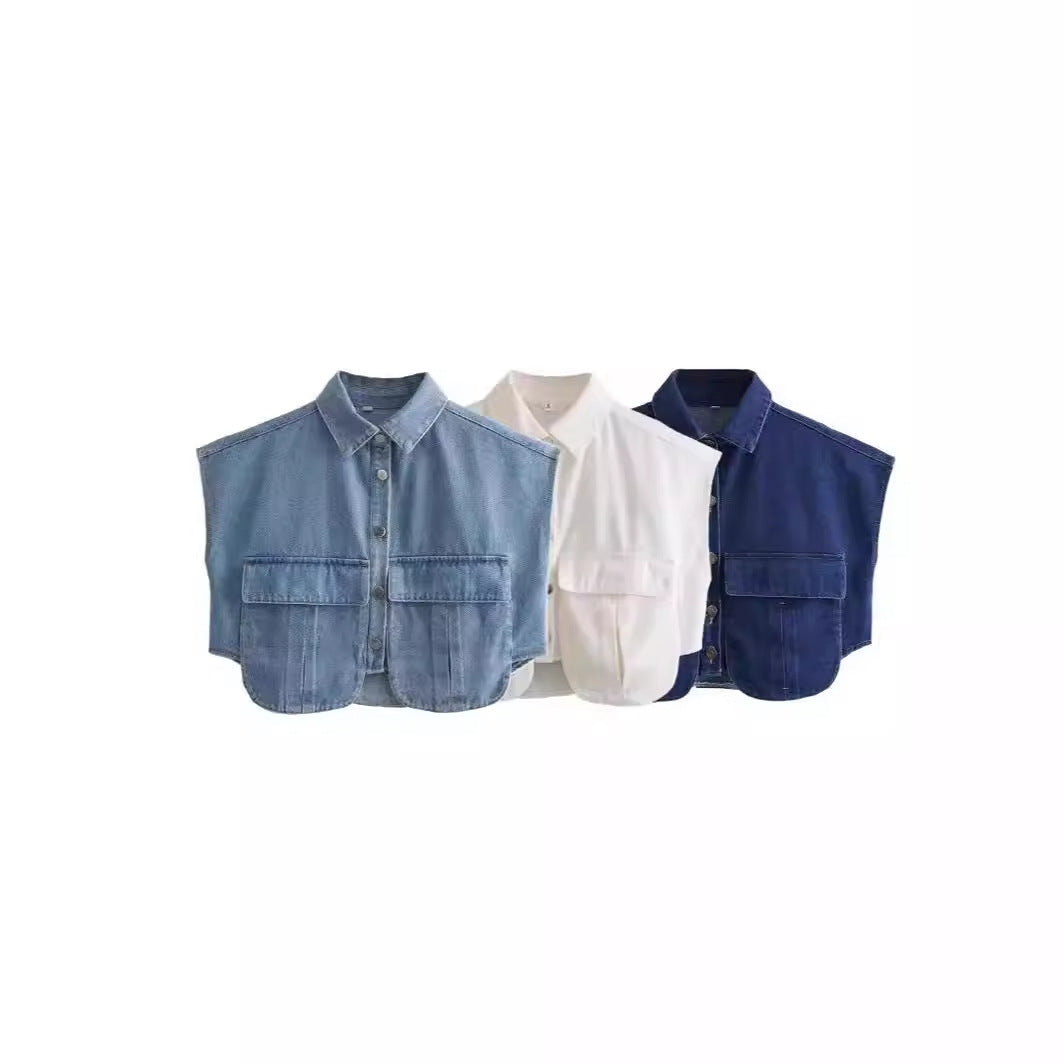 Damen ärmellose Utility-Bluse mit Taschen R&B
