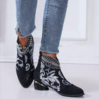 Damen Stiefeletten mit floralem Muster und glanzvollem Blockabsatz R&B