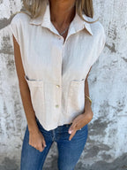 Damen Strukturierte Bluse mit praktischen Brusttaschen und elegantem Kragen