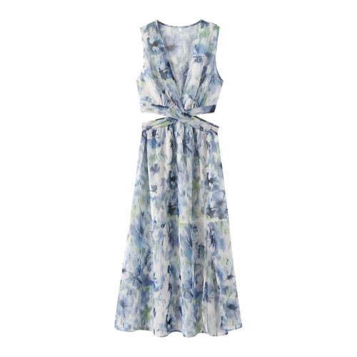 Damen Maxikleid mit elegantem, floralem Design und raffiniertem Rückenausschnitt R&B