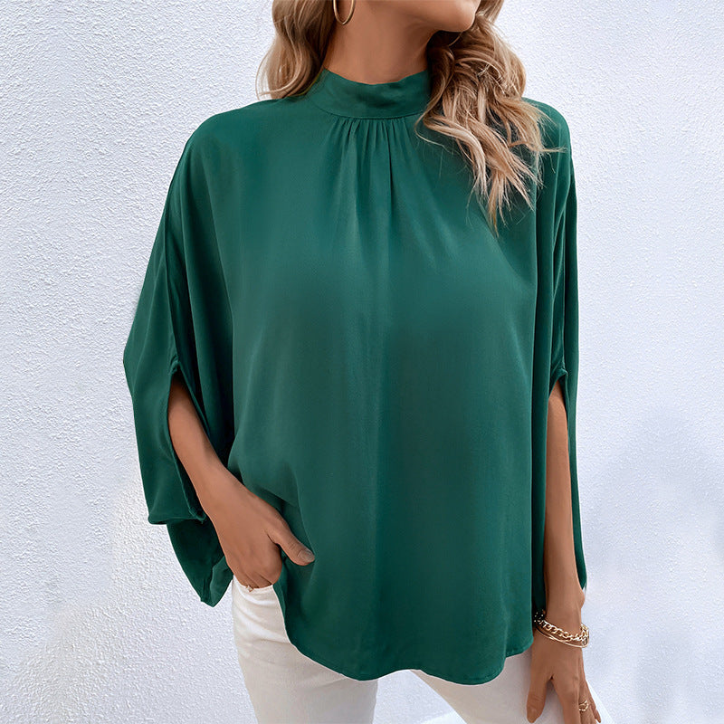 Damen Chiffon-Tunika mit Stehkragen und weit geschnittenen Ärmeln R&B